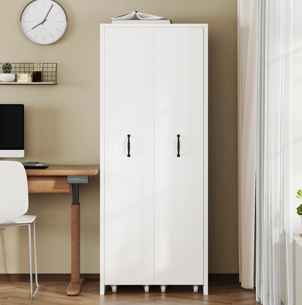 Libreria estensibile su ruote; 4 ripiani per modulo; MDF; bianco