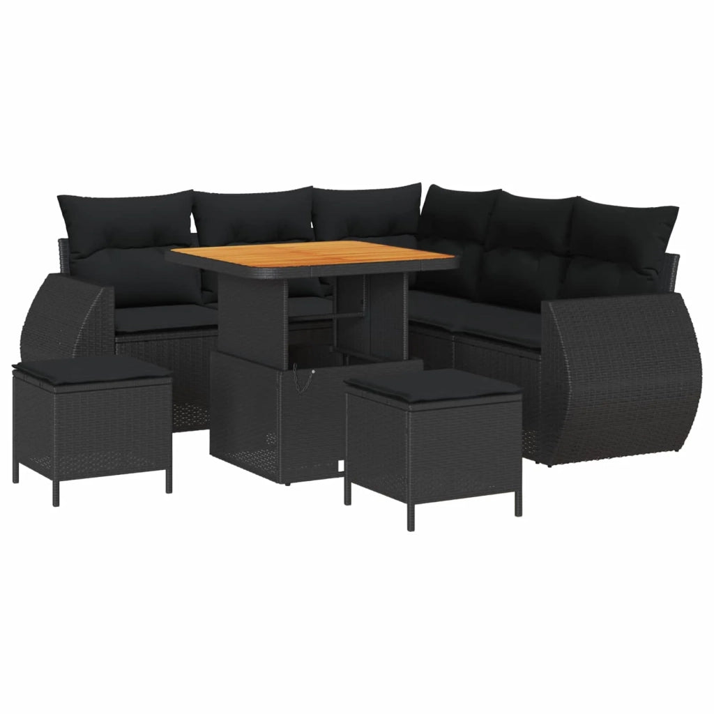 Set Divano da Giardino con cuscino 8 pcs Nero polyrattan 3363819