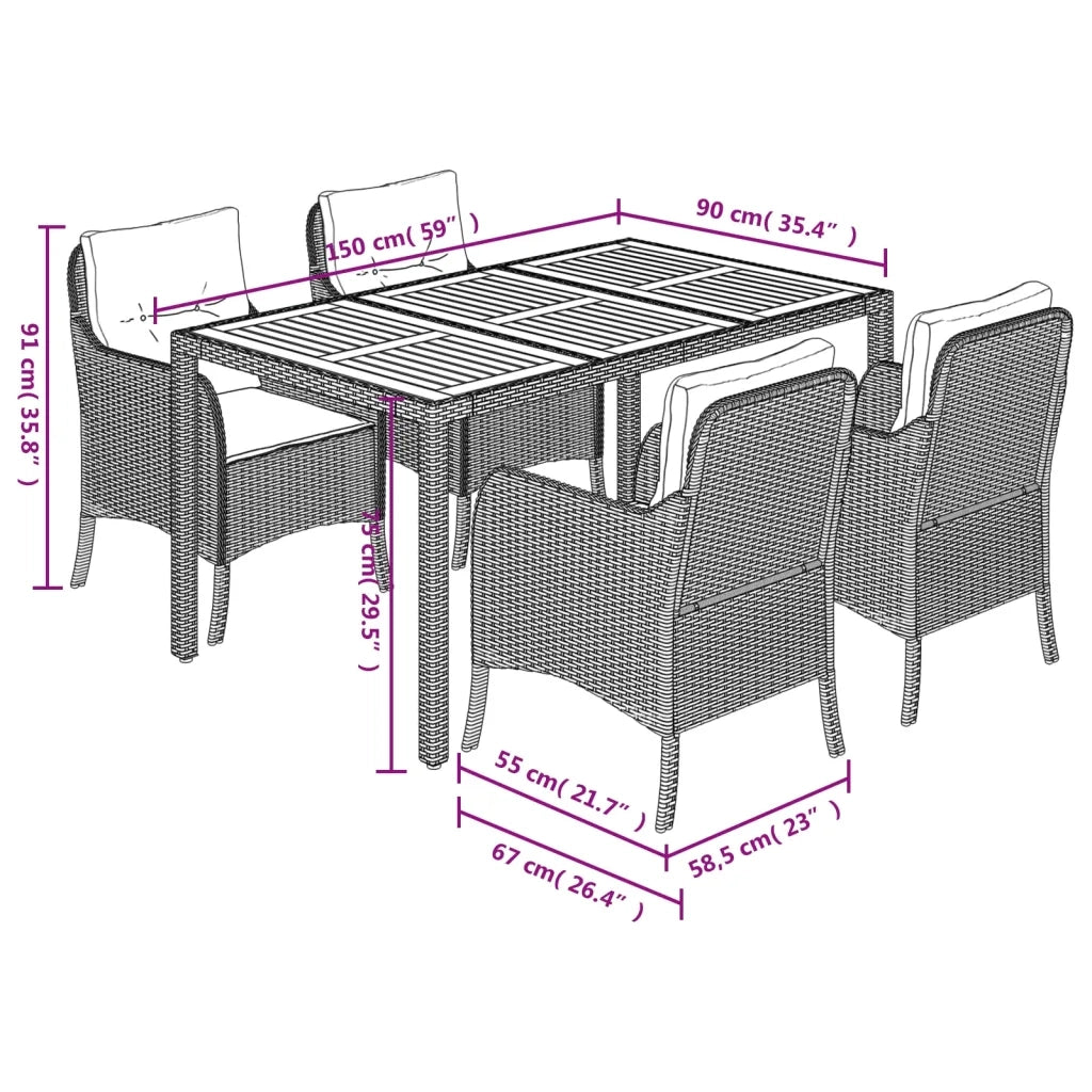 Set da Pranzo da Giardino 5 pz Nero con Cuscini in Polyrattan 3211862