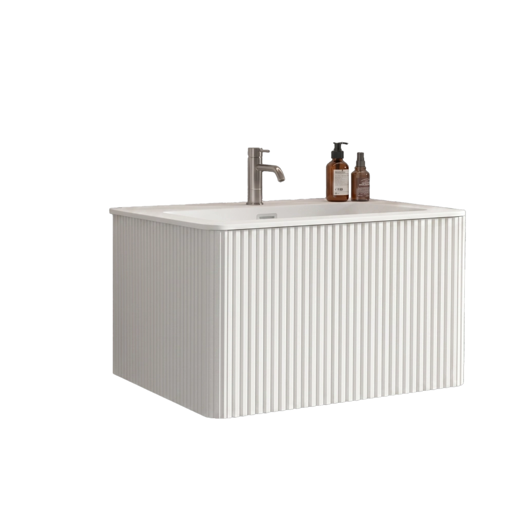 Mobile bagno con lavabo 93,5x55x47 cm in MDF, compensato e solid surface bianco