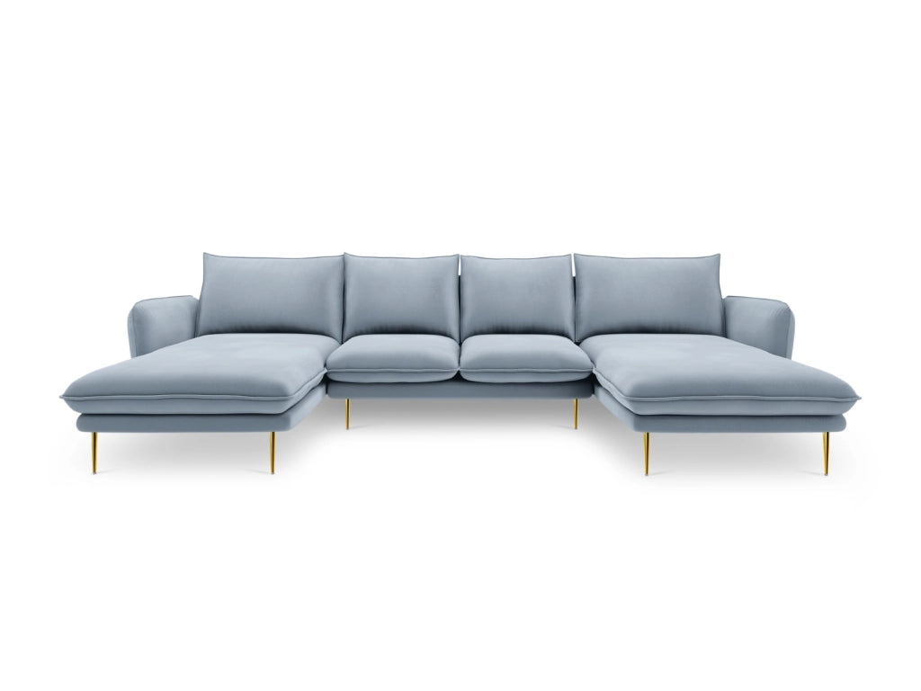 Cosmopolitan Design - Divano panoramico "Vienna" 6 posti in velluto azzurro 
