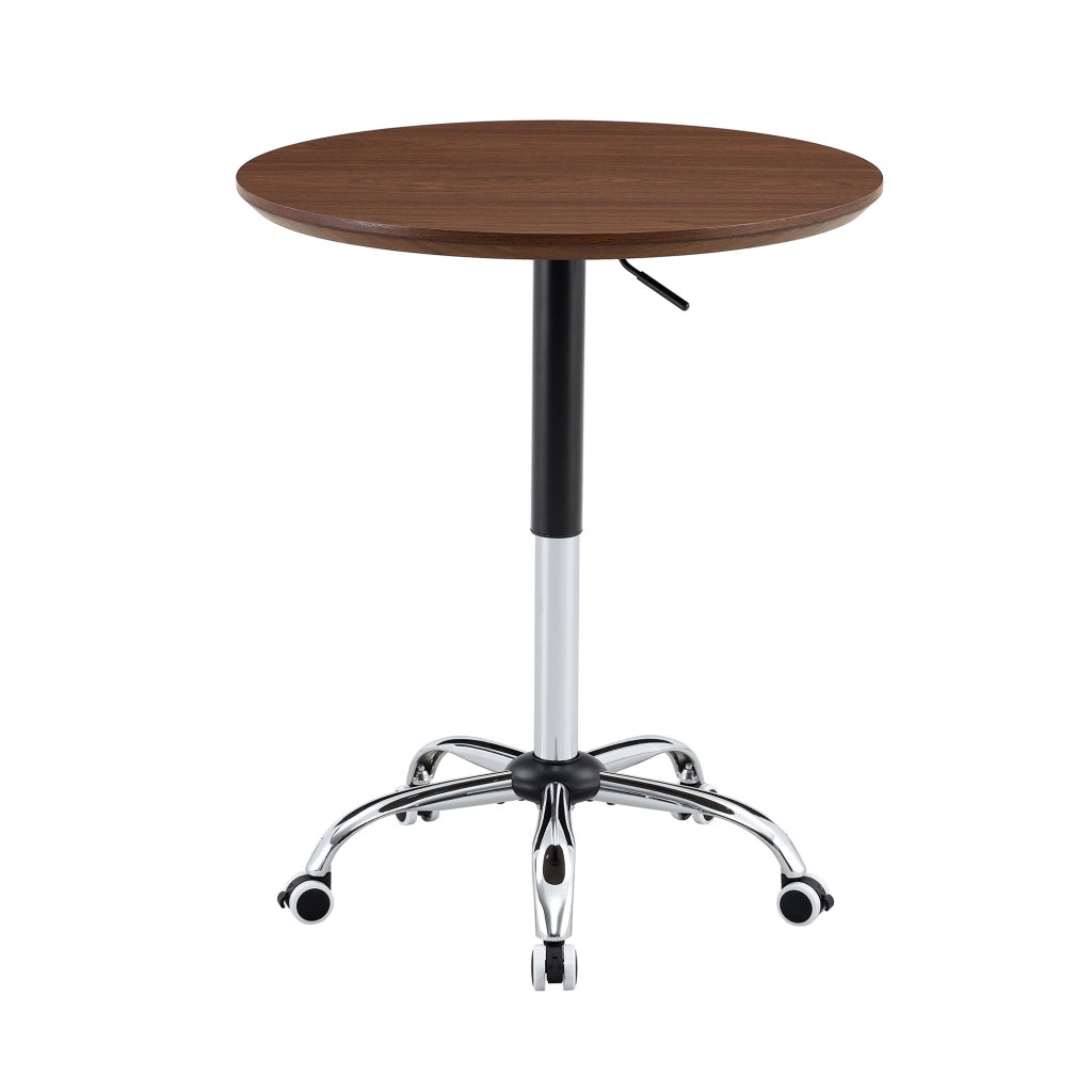 Tavolo regolabile diametro 70 cm con ruote; MDF e metallo noce
