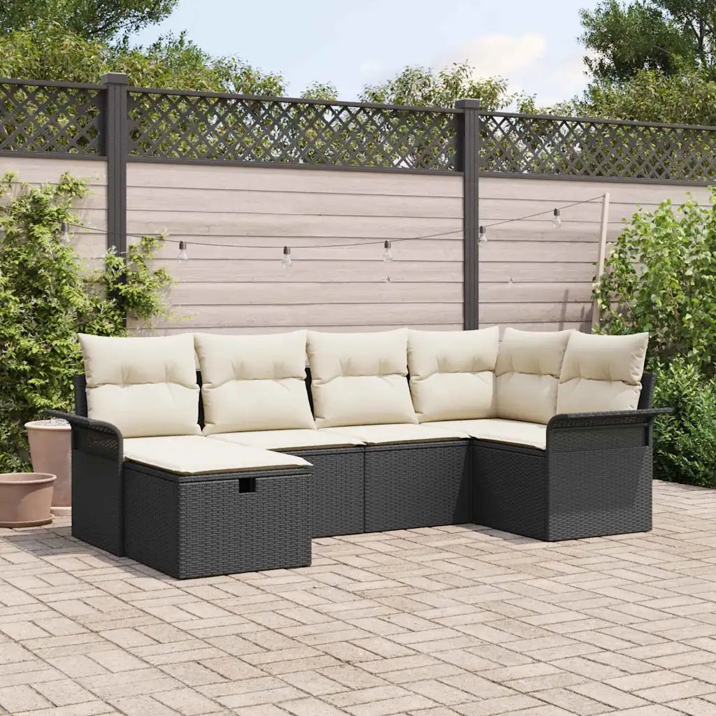 Set Divano da Giardino 6 pcs Nero e Crema polyrattan 3358876