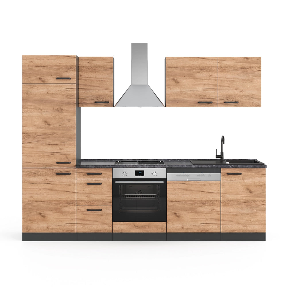 Mobile da cucina Optima Rovere dorato/Antracite 270 cm Senza piano di lavoro, con colonna Vicco