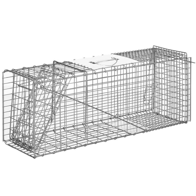 GABBIA TRAPPOLA PER ANIMALI VIVI PIEGHEVOLE IN ACCIAIO, 81X26X34.5CM, ARGENTO