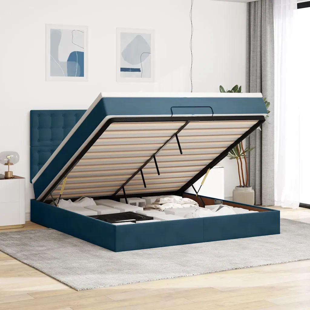 Pouf Letto con Materassi e LED Blu Scuro 200x200cm Velluto 3314490