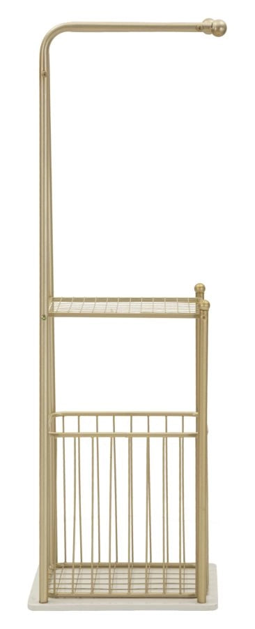 Porta Asciugamani da Terra Root 40x30x122 cm in Metallo e Marmo Artificiale Oro e Bianco