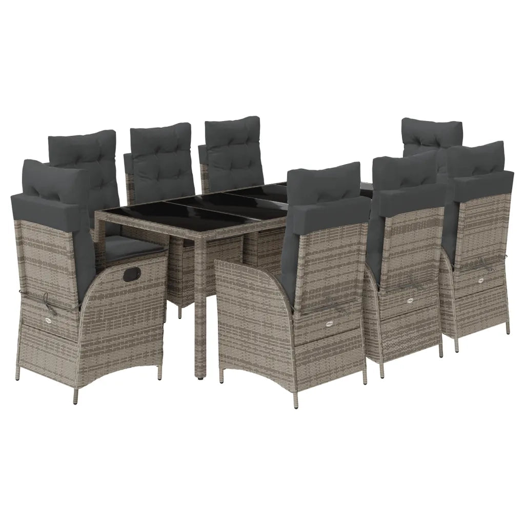 Set da Pranzo da Giardino 9 pz con Cuscini in Polyrattan Grigio 3213083