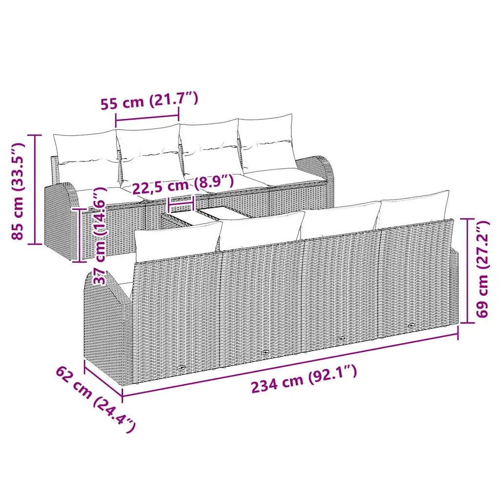Set Divano da Giardino Beige 55 x 55 x 37 cm polyrattan 3345970
