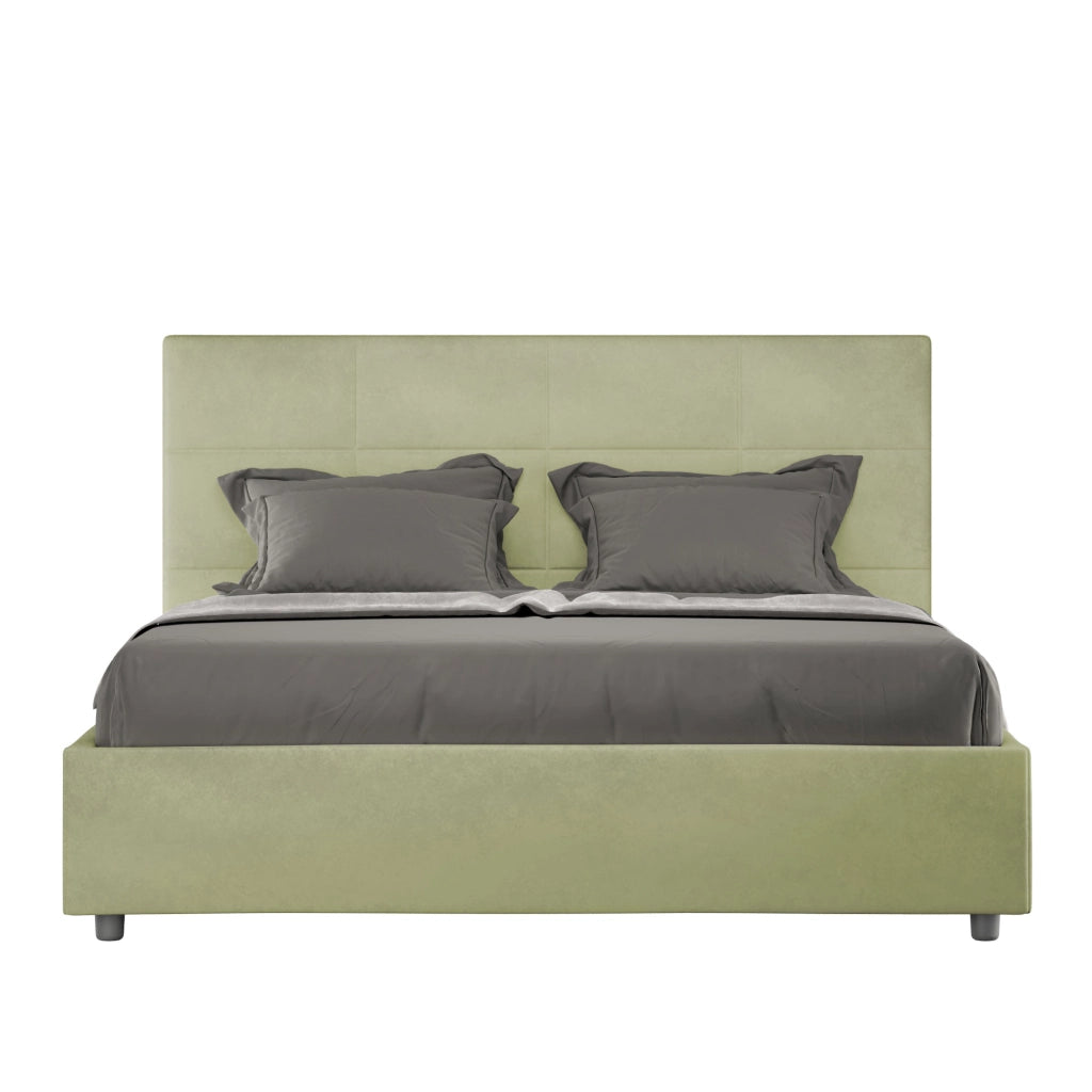 Letto 1 Piazza E Mezzo 130x190 cm con Rete Imbottito in Microfibra Mika Tè Verde