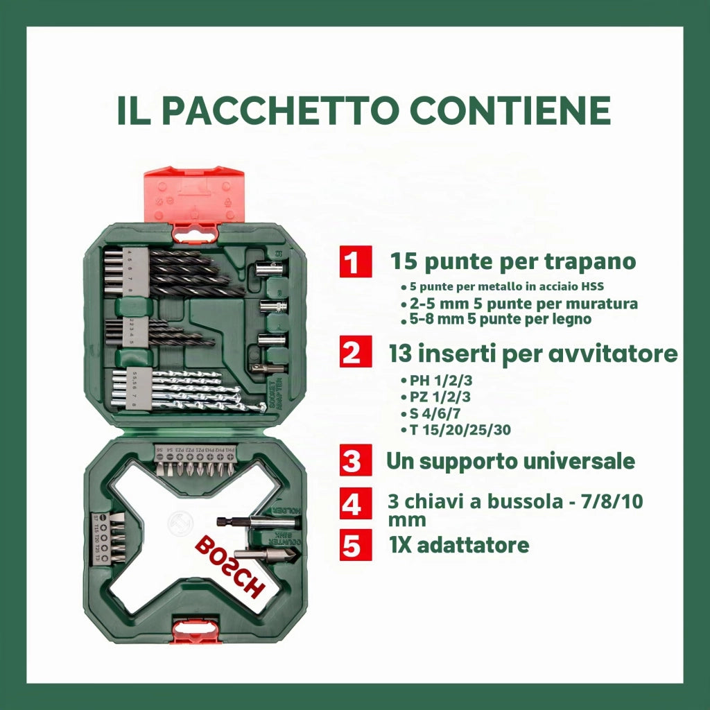 Valigetta x Line Set con Punte per Legno Metallo e Muratura e Bit 34 Pezzi