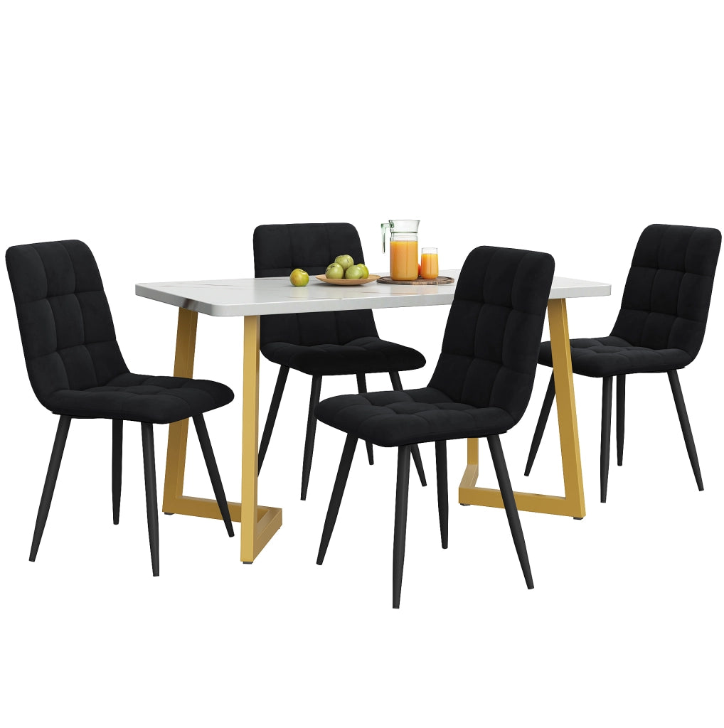 Set tavolo da pranzo rettangolare con 4 sedie nero e oro