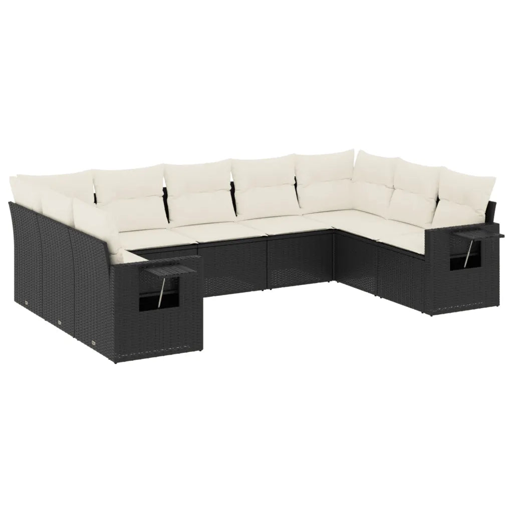 Set Divani da Giardino 9 pz con Cuscini Nero in Polyrattan