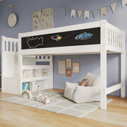 Letto rialzato per bambini bianco con lavagna 90 x 200 cm