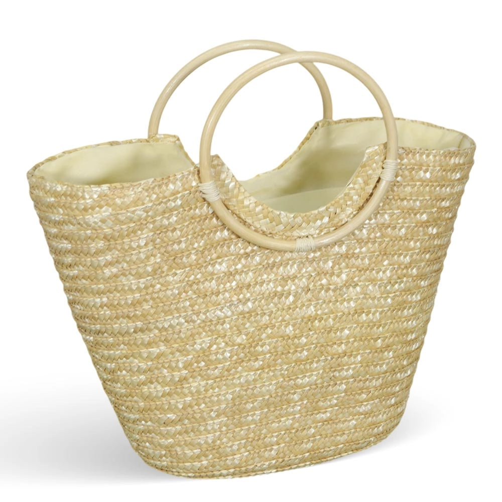 Borsa mare donna Paviera naturale in paglia intrecciata con manici tondi rattan