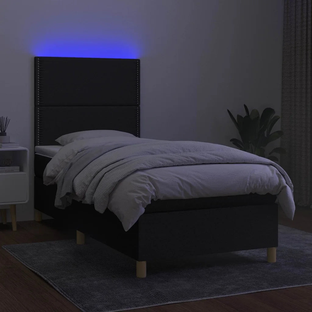 Letto a Molle con Materasso e LED Nero 100x200 cm in Tessuto 3135335