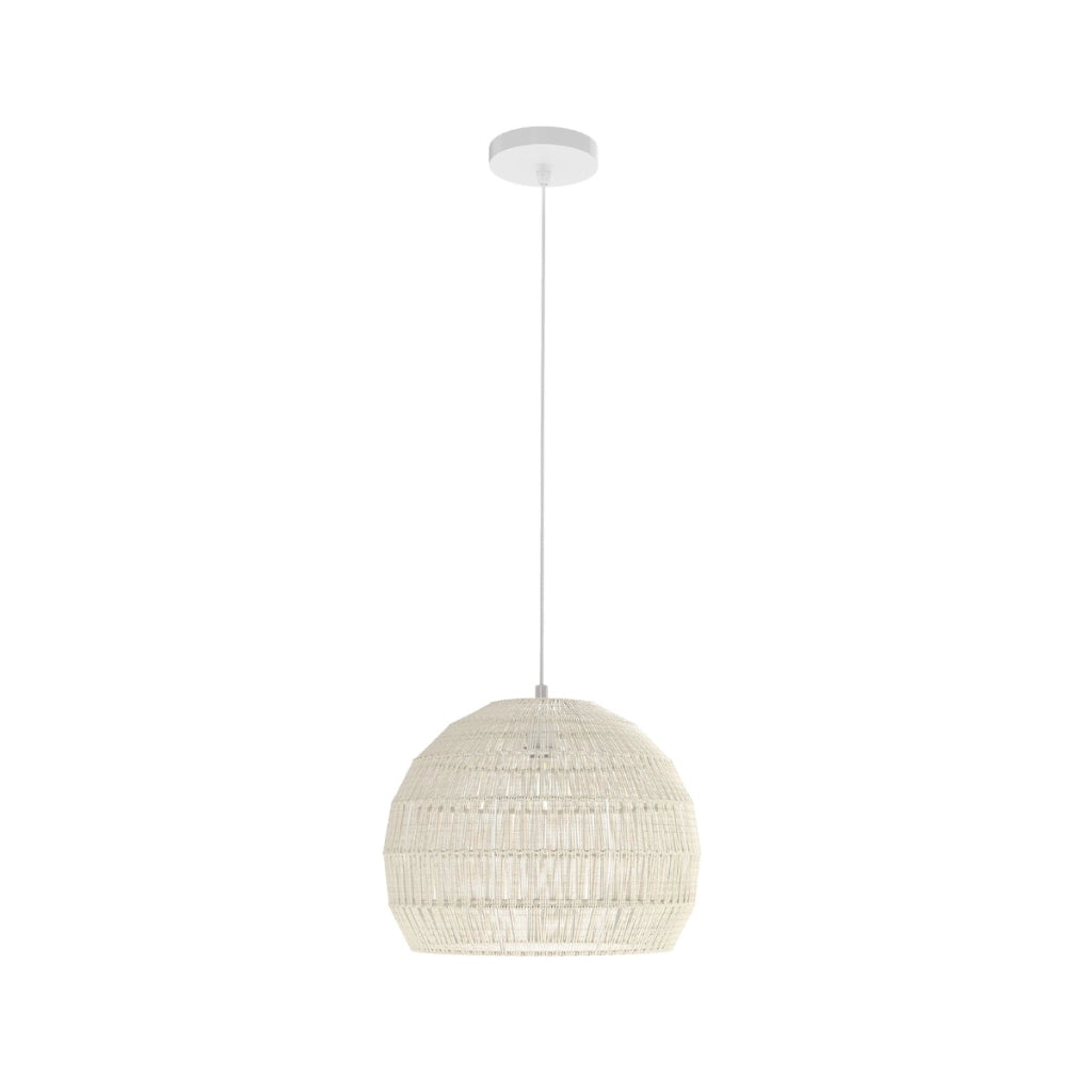 Lampada a sospensione intrecciata in carta per cucina camera da letto, Lampadario boho con altezza regolabile Beige
