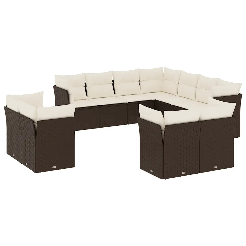 Set Divani da Giardino 11 pz con Cuscini Polyrattan Marrone