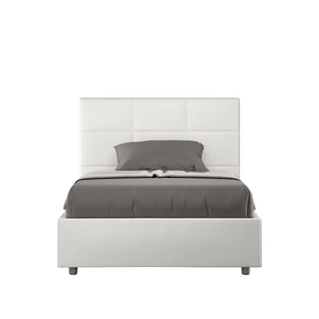 Letto una piazza e mezza con rete imbottito 120x210 similpelle bianco Mika