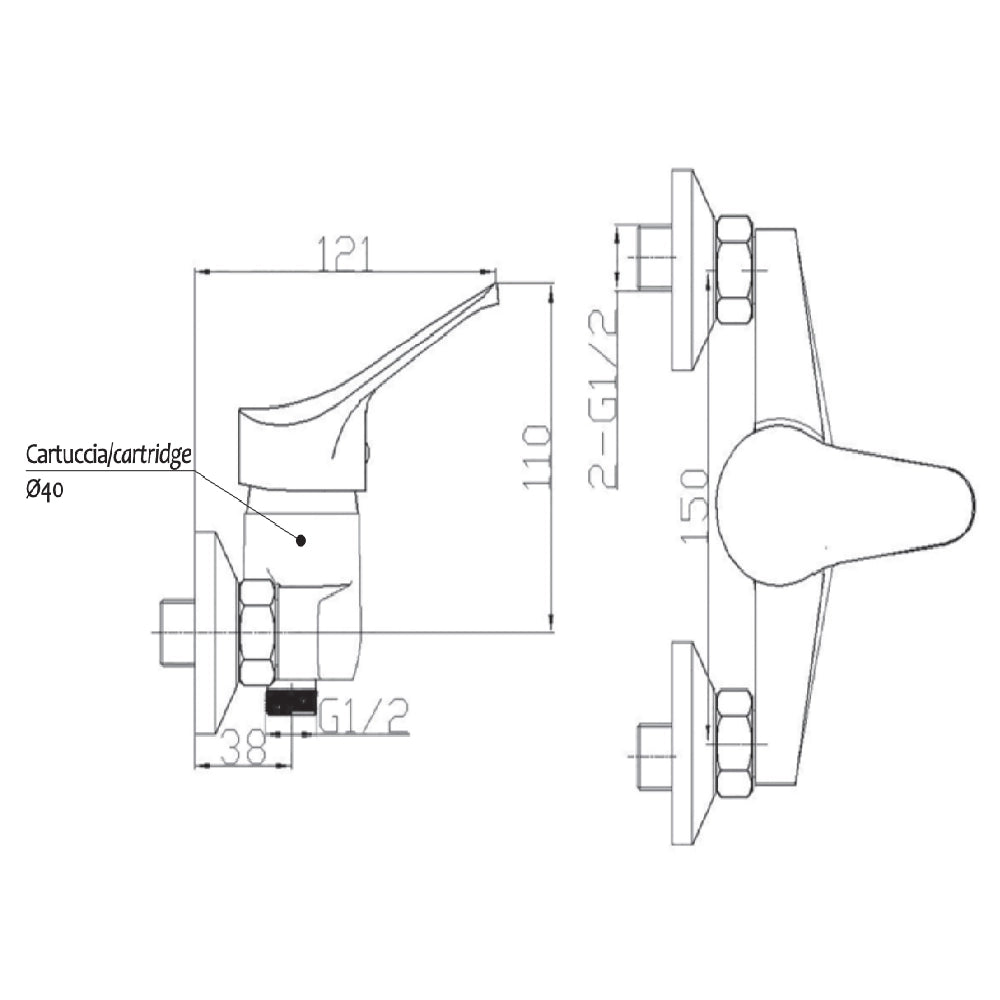 Miscelatore incasso doccia esterno bagno rubinetteria cartuccia 35mm