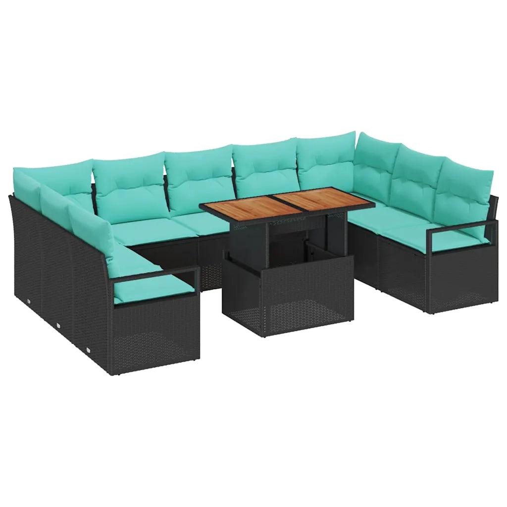 Set Divano da Giardino con cuscino 10 pcs Nero e Verde acqua 3349759