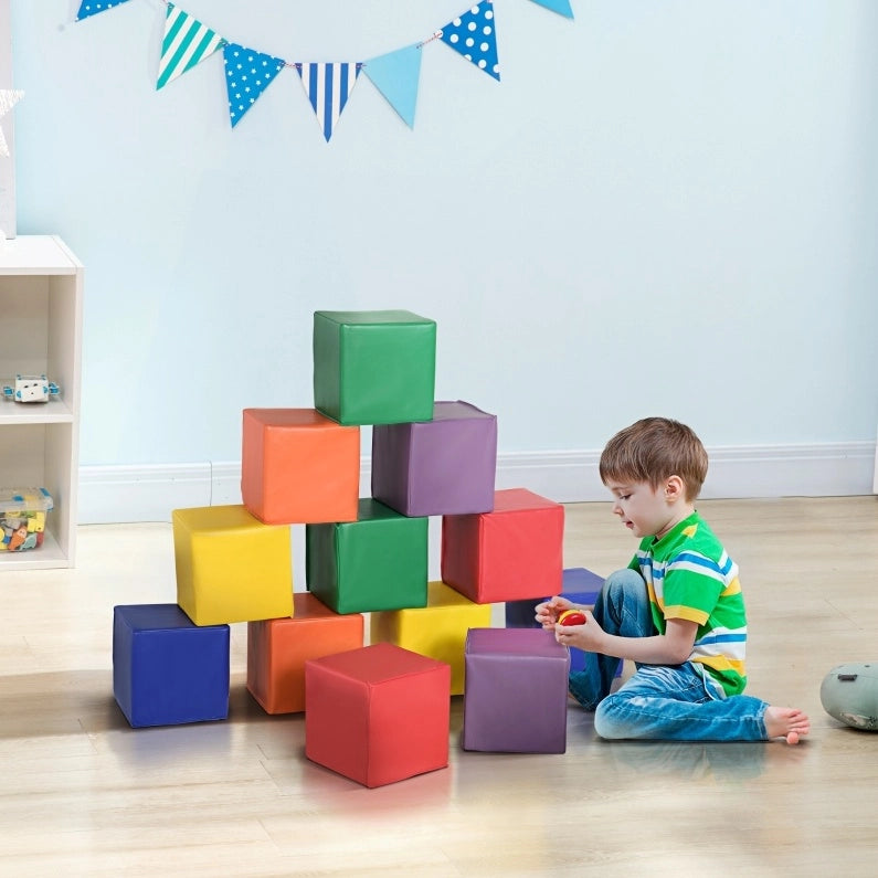 Set 12 blocchi morbidi ULEVR in schiuma 20x20x20 cm, rivestimento in similpelle blu