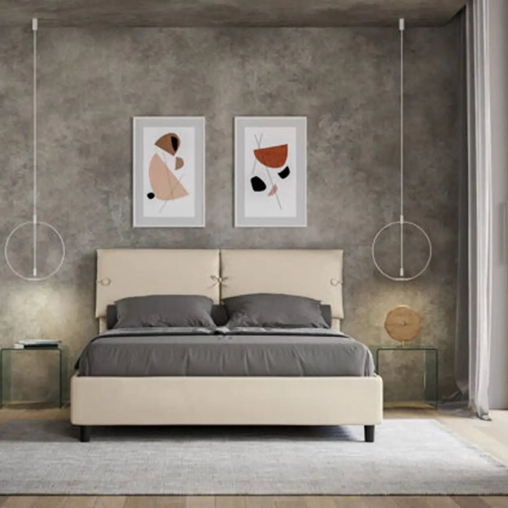 Letto matrimoniale con rete imbottito 160x190 similpelle tortora Sleeper
