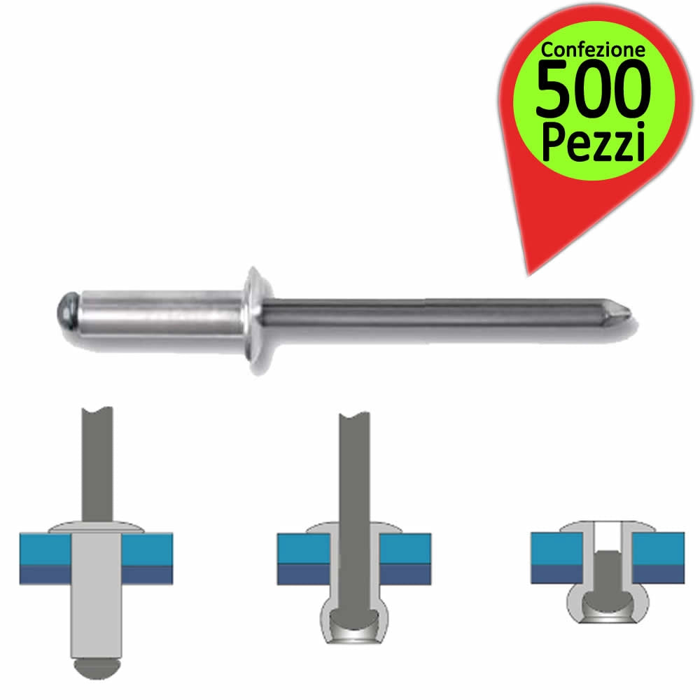 Rivetti in alluminio confezione da 500 pezzi 1741rv4k beta