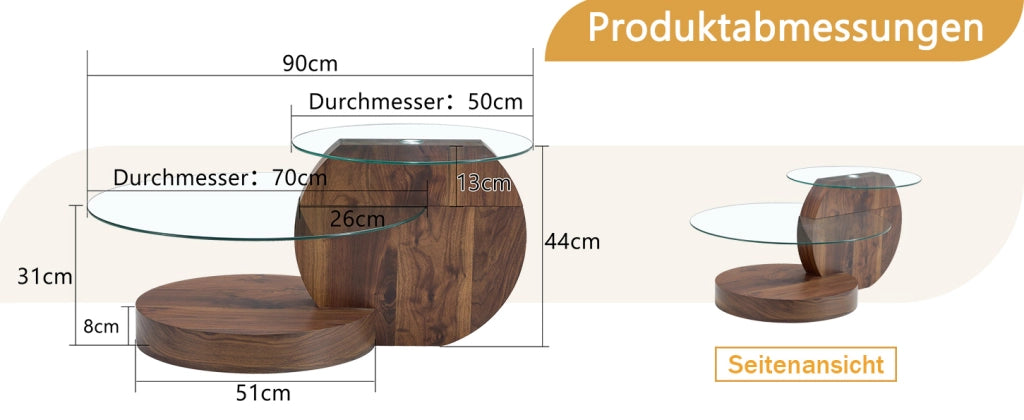 TAVOLINO da caffè in vetro temperato e MDF, colore trasparente/noce