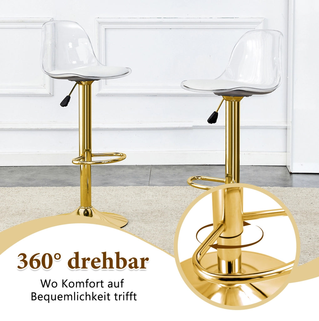 SGABELLO BAR regolabile 82-104 cm schienale trasparente oro Set da 2 pezzi