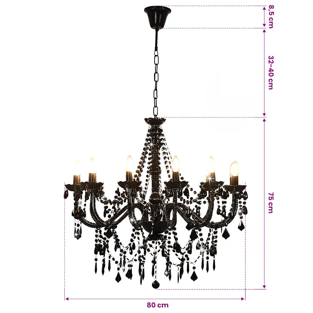 Lampadario con Perline Nero 12 Lampadine E14 281609