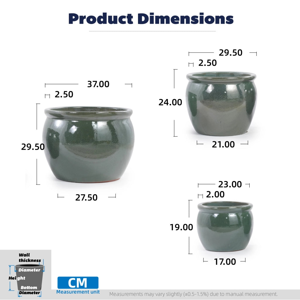 VASI Set da 3 pezzi Ø 37/30/23 cm Ceramica Blu-verde antico