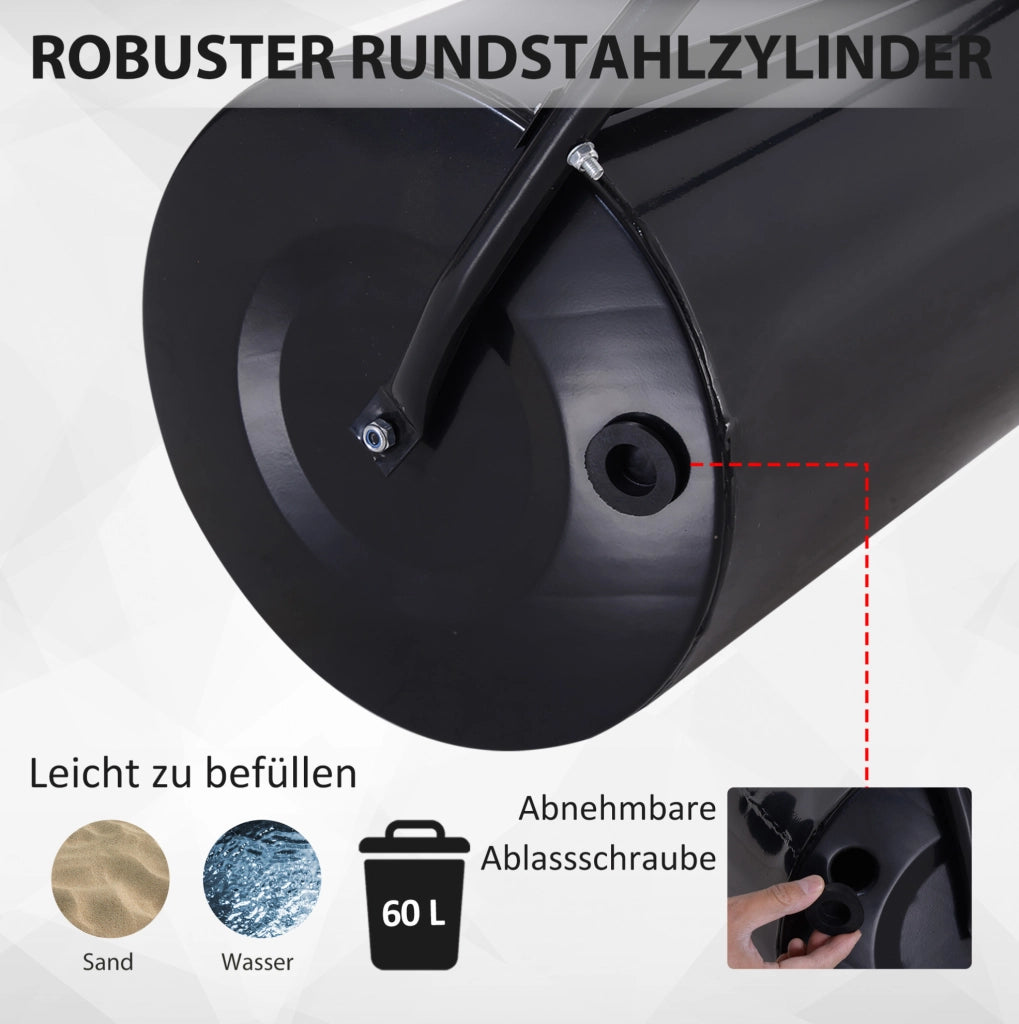 Rullo per prato con manico a U, 60 L, nero