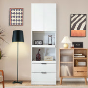 Mobile dispensa da cucina 200 cm con 2 cassetti e vani aperti; bianco