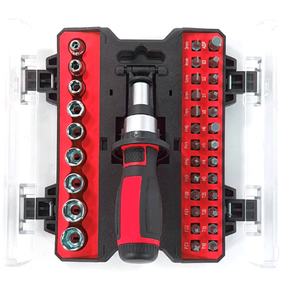 Set 36 Pezzi Cacciavite a Cricchetto con Inserti e Bussole