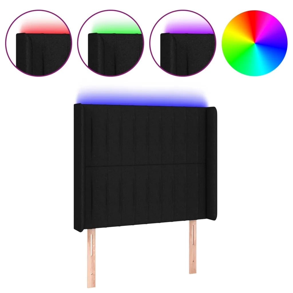 Testiera a LED Nera 83x16x118/128 cm in Tessuto 3124262