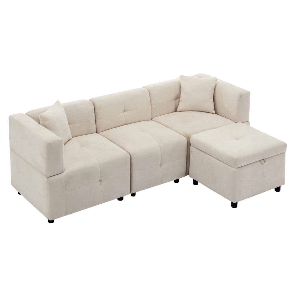 Divano Angolare 3 Posti con Contenitore, Poggiapiedi e Cuscini ¨C Xylo ¨C Sofa L