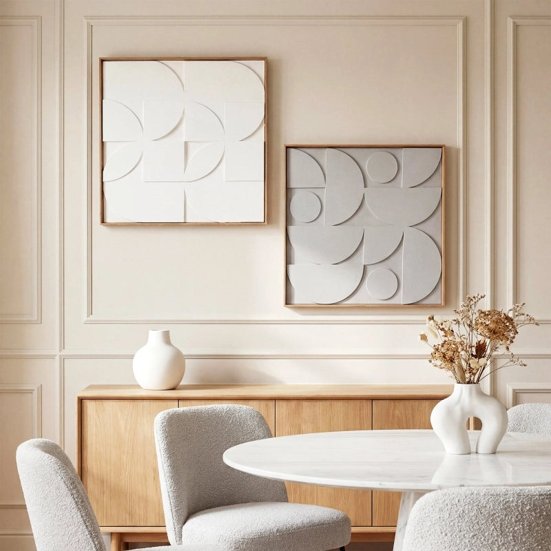 Desviae Decorazioni da parete geometriche 3D, 2 pezzi bianche con pannelli EVA e cornice in PS, 80 × 80 cm