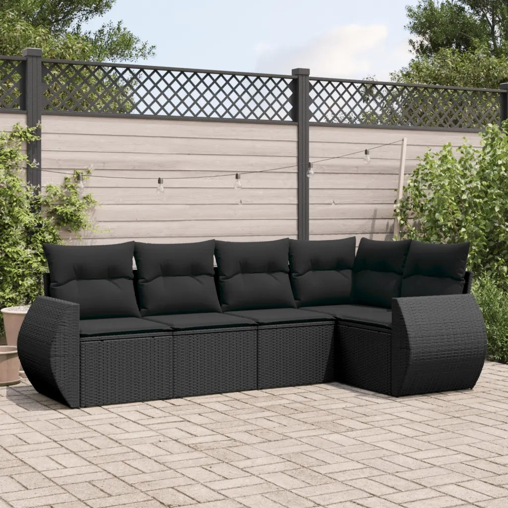 Set Divani da Giardino 5 pz con Cuscini in Polyrattan Nero 3221324