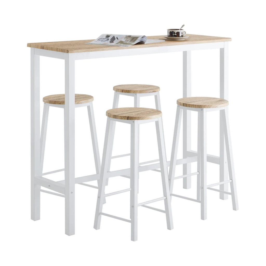 Set 5 Tavolo con 4 sgabelli,Bancone Bar tavolo bar con sgabelli penisola cucina Bianco OGT22-WN
