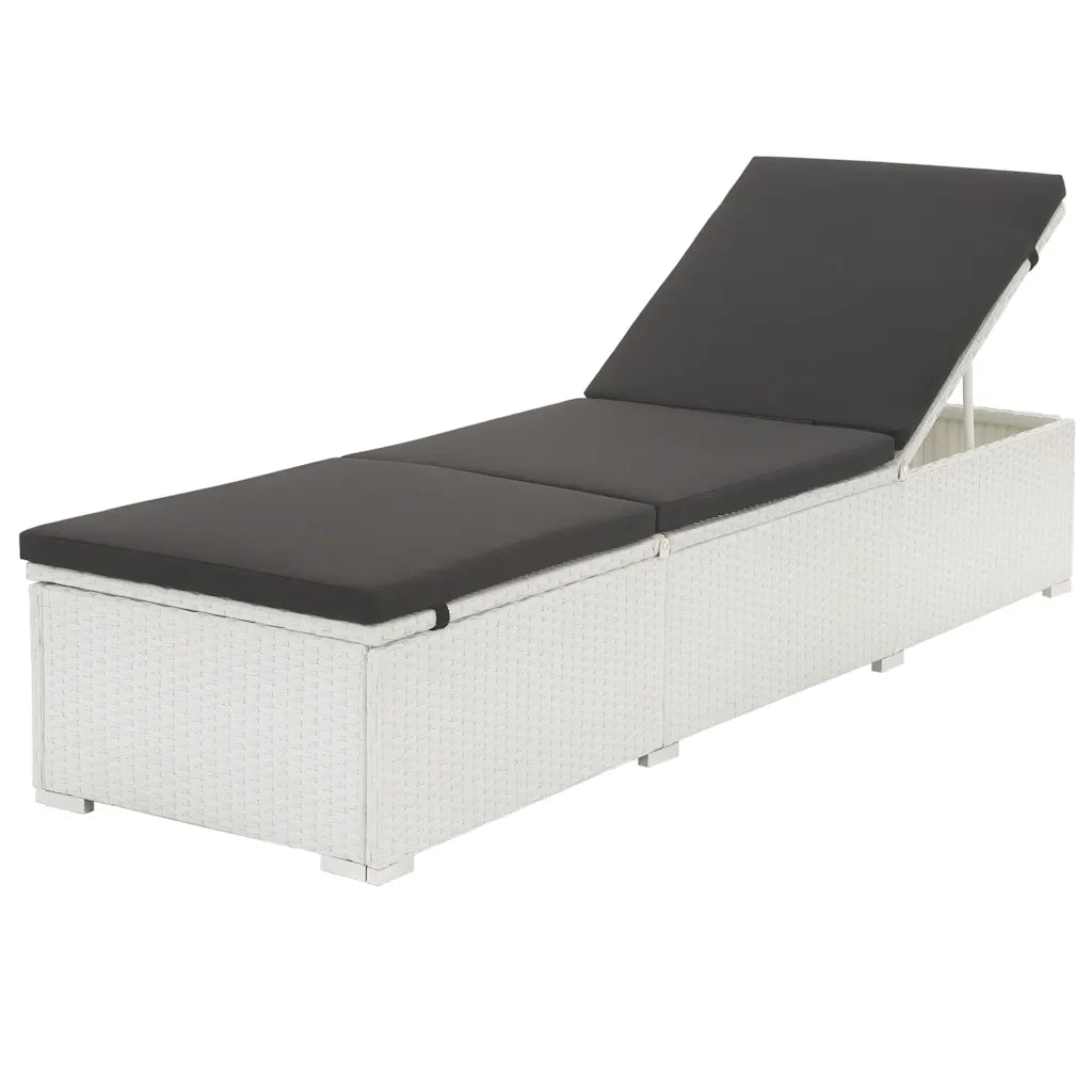 Lettino Prendisole con Cuscino in Polyrattan Bianco 43951