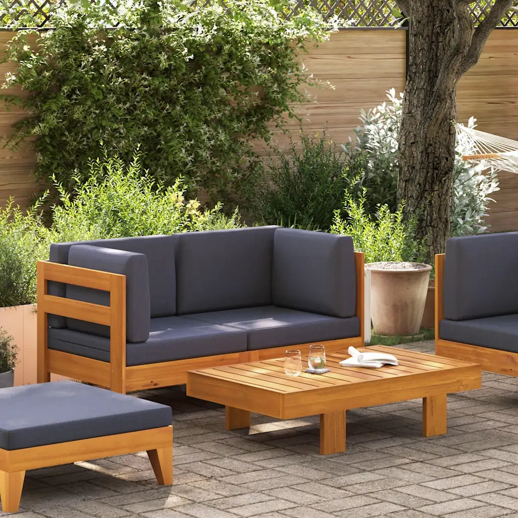Set Divani Giardino 2 pz con Cuscini Grigio Scuro Legno Acacia