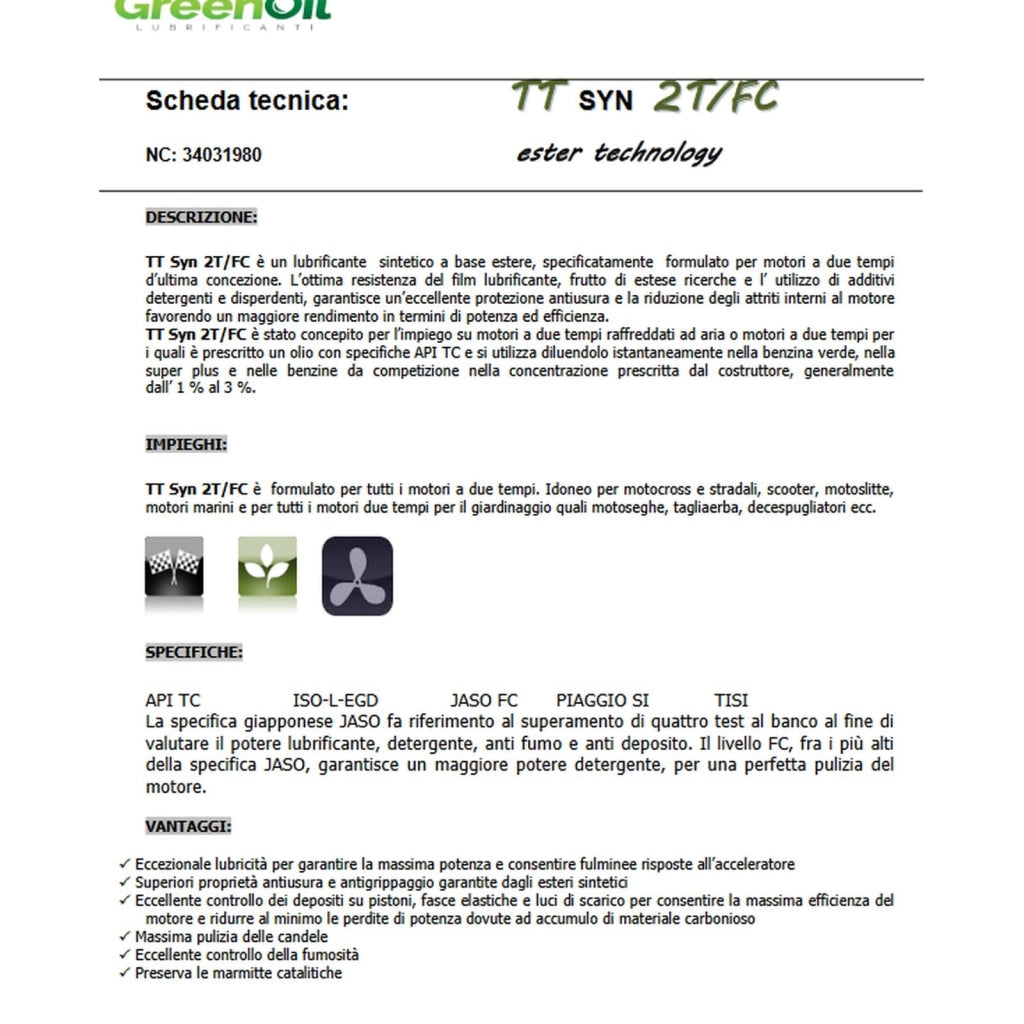 Olio Miscela per Motori 2 Tempi Synt Gryn Ml 1000 con Dosatore