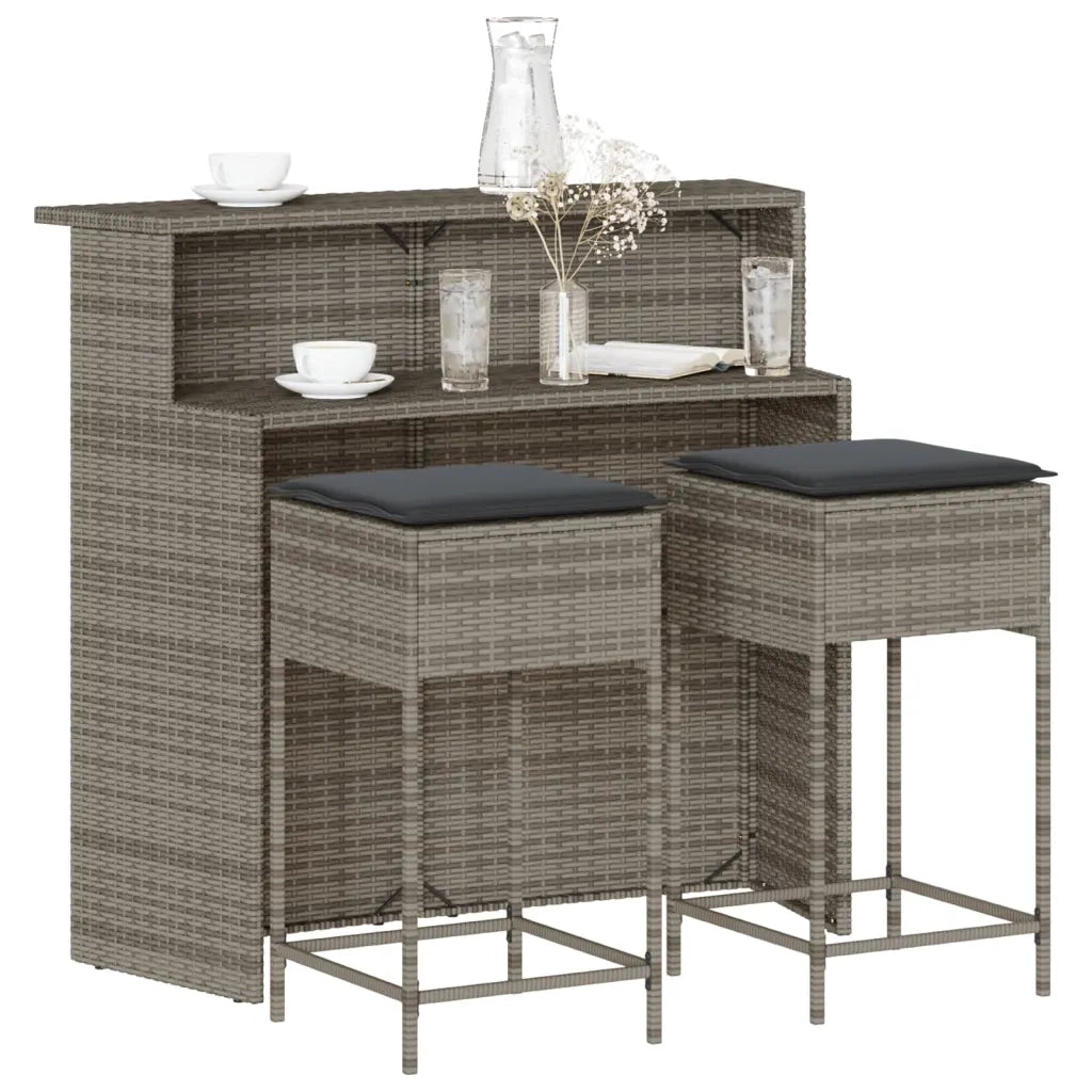 Set Bar da Giardino 3pz con Cuscini Grigio in Polyrattan 3261488