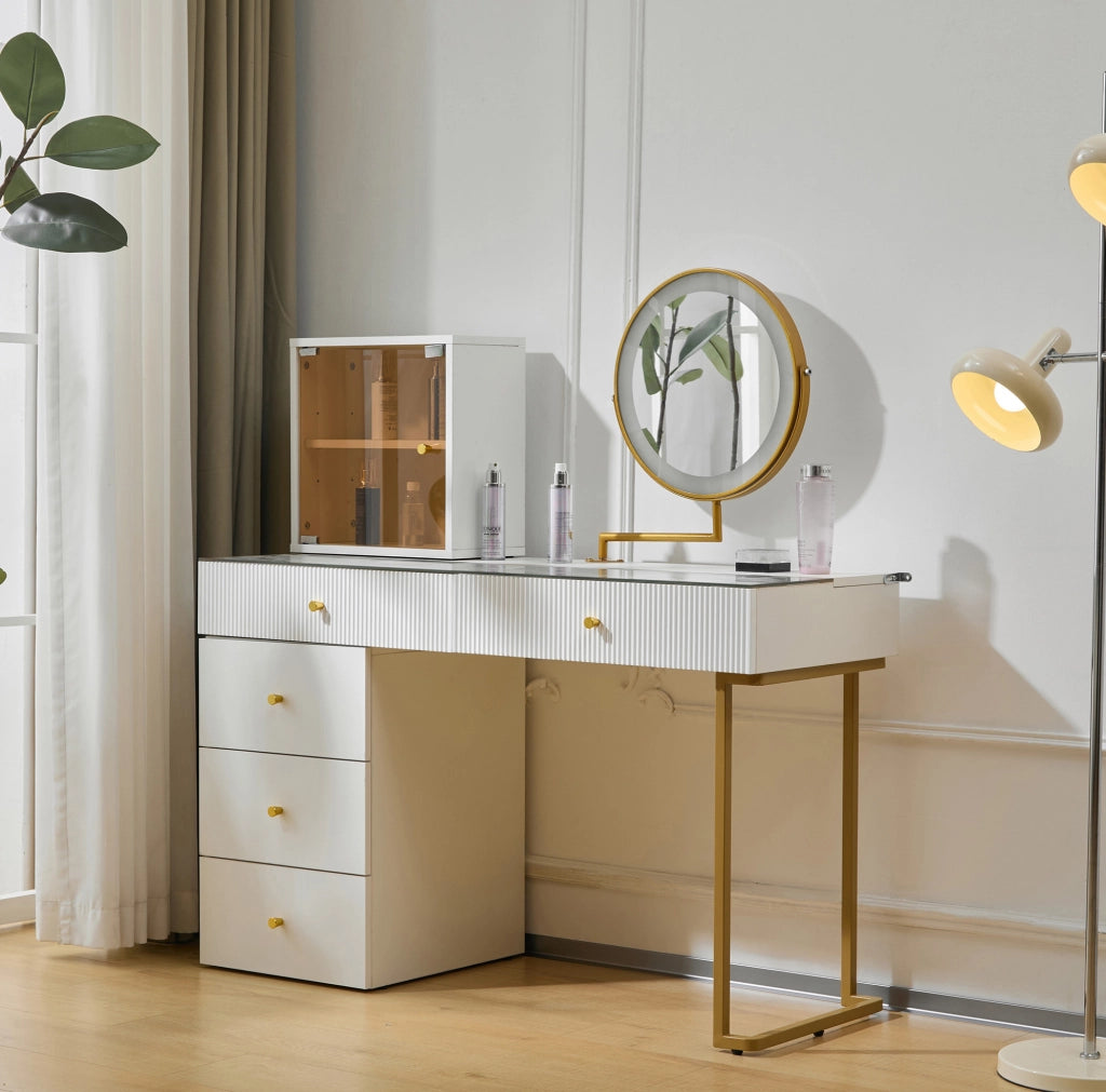 Toeletta bianca con specchio LED regolabile 120x45x115 cm