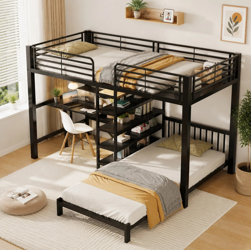 Letto a soppalco 90x200 cm con scrivania, scale contenitive e prese integrate