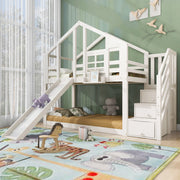 Letto a castello per bambini 90x200 cm con scivolo bianco