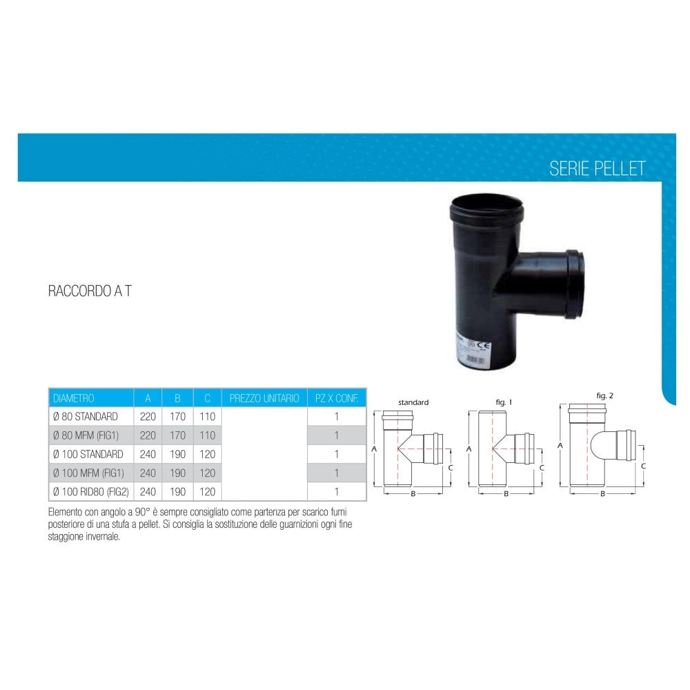 Raccordo a t 90° braga mf codino f nero pellet da 80mm