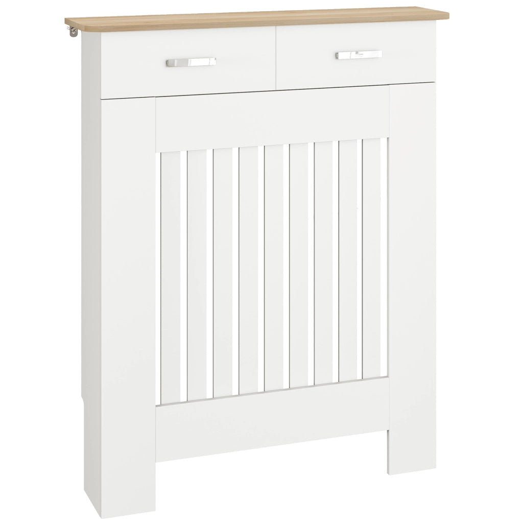 Copritermosifone in Legno Bianco con Cassetto e Doghe Antiribaltamento Salvaspazio per Casa 78x19x97 cm