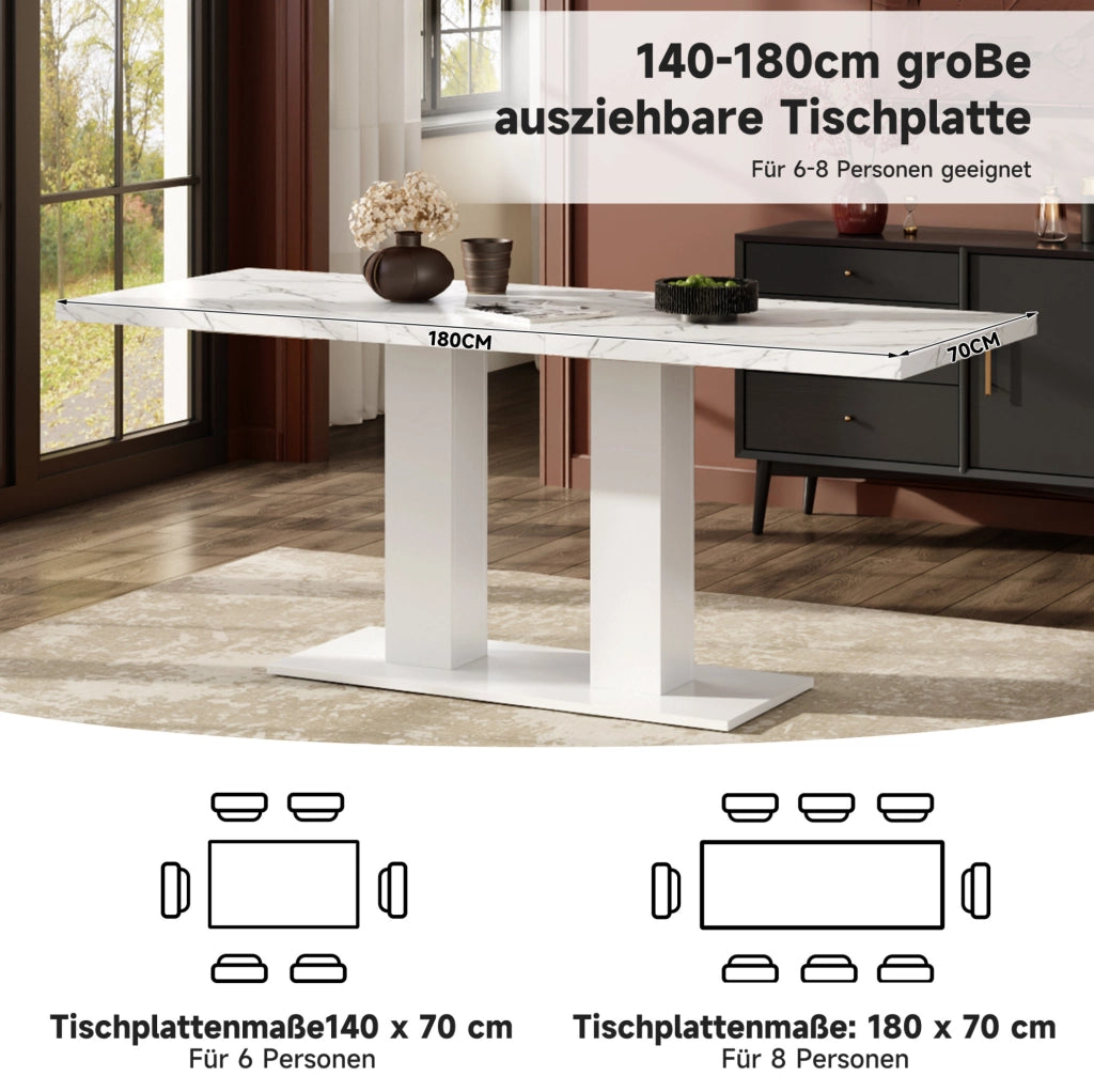 Tavolo da pranzo allungabile 140/180 cm in MDF bianco